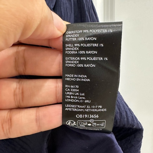 Anthropologie dress XS navy blue square neck seersucker Sleeveless Button-Down - Picture 9 of 16